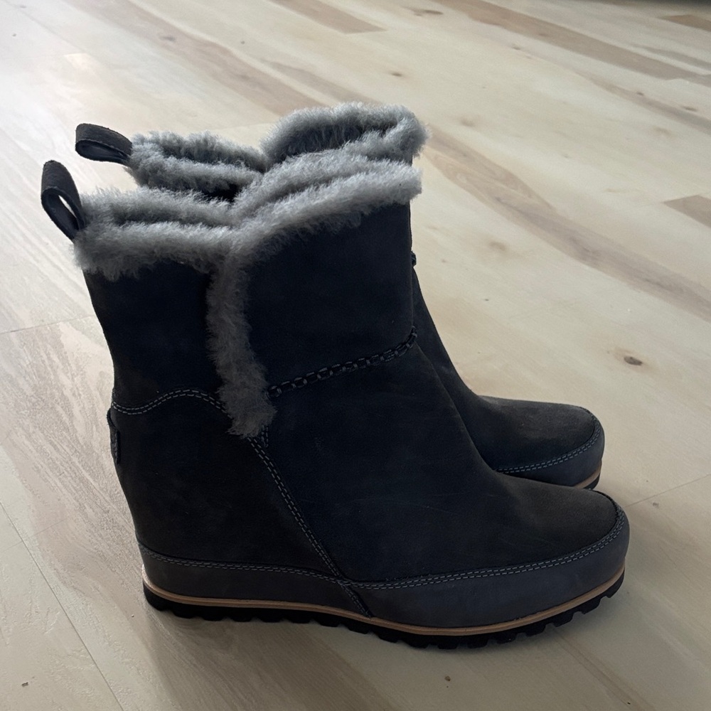 UGG Charcoal Gray Ankle Boots with Gray Fur Trim